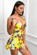 Yellow Fashion Sexy Tank Sleeveless V Neck A-Line Mini Print Patchwork Club Dresses
