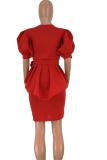 Black adult Fashion Sexy asymmetrical Solid Bandage Patchwork pencil Short Sleeve Two-Piece Dre