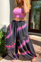 Gray Pink Casual Print Patchwork Loose Mid Waist Harlan Full Print Bottoms