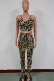 Yellow Fashion Casual Leopard Patchwork Two Piece Suits pencil Sleeveless Two Pieces