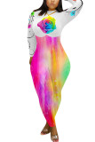 White Fashion street Print Long Sleeve O Neck Jumpsuits