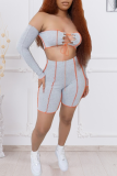 Grey Street Solid Bandage Strapless Long Sleeve Two Pieces