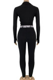 White Fashion Sexy adult Ma'am Letter Print Two Piece Suits pencil Long Sleeve Two Pieces