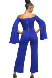 White Sexy Patchwork Solid Ruffled Long Sleeve one word collar Jumpsuits