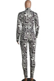 Black Sexy Two Piece Suits Patchwork Striped pencil Long Sleeve Two-piece Pants Set