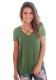 Army Green Fashion Casual Regular V-Neck Short Solid Regular Tees & T-shirts