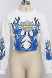 White O Neck Long Sleeve Letter Long Sleeve Tops