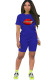 Blue Fashion Casual adult Ma'am Print Two Piece Suits Lips Print Straight Short Sleeve Two Pieces