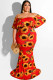 Red Fashion Sexy adult One word collar Print Floral Floral