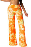 Yellow Pink Yellow Elastic Fly Sleeveless High Patchwork Print Boot Cut Pants Bottoms