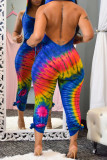 Red Sexy Casual Print Tie-dye Backless Hooded Collar Regular Jumpsuits