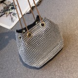 Silver Fashion Chain Strap Rhinestone Crossbody Bag