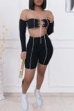 Grey Street Solid Bandage Strapless Long Sleeve Two Pieces