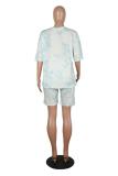 Pink Fashion Casual adult Patchwork Tie Dye Two Piece Suits pencil Short Sleeve Two Pieces