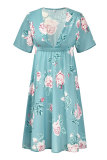 White Sexy Fashion Cap Sleeve Short Sleeves V Neck A-Line Knee-Length Patchwork Print 