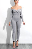 Light Gray Long Sleeve Mid bandage Solid pencil Pants 
