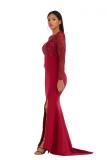 Pink adult Celebrities Fashion Cap Sleeve Long Sleeves O neck A-Line split lace Solid Patchwork