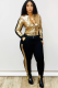 Gold Fashion Active adult Patchwork Sequin Gradient Two Piece Suits pencil Long Sleeve Two Pieces