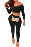 White Fashion Sexy Adult Solid Patchwork Bateau Neck Long Sleeve Regular Sleeve Short Two Pieces