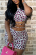 Pink Sexy Leopard Patchwork Spaghetti Strap Sleeveless Two Pieces