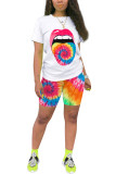 Green Fashion Sexy adult Ma'am O Neck Patchwork Print Tie Dye Two Piece Suits Stitching Plus Size