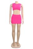 Fluorescent green Fashion Sexy Slim fit Two Piece Suits crop top Solid Fluorescent Skinny Sleeveless Two-Pi