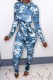 Blue Sexy Camouflage Print Patchwork Half A Turtleneck Skinny Jumpsuits