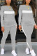 Grey Fashion Sexy Adult Striped Patchwork Patchwork O Neck Long Sleeve Regular Sleeve Regular Two Pieces