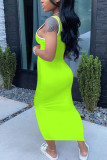 Black Fashion Sexy adult Ma'am Red Black Pink Royal blue Tank Sleeveless Slip Step Skirt Ankle-Length Solid Dresses