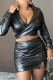 Black Sexy Solid Patchwork Turndown Collar Long Sleeve Two Pieces