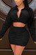 Black Fashion Sexy adult Ma'am Solid Draped Two Piece Suits A-line skirt Long Sleeve Two Pieces