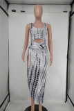 Green Fashion Sexy Print Hollowed Out Boat Neck Sleeveless Two Pieces Swimwears