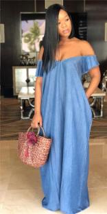 Light Blue Brief Cute Strapless Short Sleeve Loose Long Club Dresses