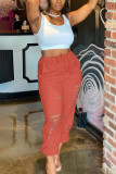 Light Gray Casual Solid Ripped Regular Bottoms
