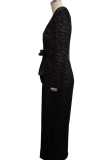 Black Sexy Print Patchwork V Neck Irregular Dress Dresses