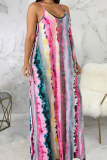 Multicolor Casual Print Patchwork Spaghetti Strap Straight Dresses