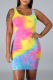 Blue Sexy Print Patchwork O Neck Pencil Skirt Dresses