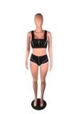 Pink Sexy Fashion Zippered Solid Two Piece Suits asymmetrical Slim fit crop top Skinny Sleevele
