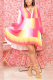 Red Casual Patchwork Tie-dye V Neck Cake Skirt Dresses
