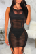 Black Sexy Patchwork Mesh O Neck Pencil Skirt Dresses