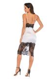 Gold Fashion Sexy Off The Shoulder Sleeveless Slip Slim Dress Mid-Calf backless Patchwork lace