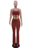 Purple Sexy Solid Spaghetti Strap Sleeveless Two Pieces