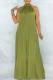 Green Elegant Solid Patchwork Backless Halter Loose Jumpsuits