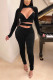 Black Fashion Sexy Solid Hollowed Out Turtleneck Long Sleeve Two Pieces