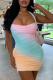 Light Blue Sexy Patchwork Tie-dye Spaghetti Strap Pencil Skirt Dresses
