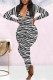 Black White Casual Living Print Basic V Neck Regular Jumpsuits