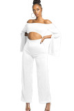 White Sexy Patchwork Solid Ruffled Long Sleeve one word collar Jumpsuits