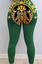 Green and yellow Sexy Print Skinny Bottoms