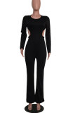 Black Hooded Out Boot Cut Pants Jumpsuits & Rompers