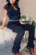 Dark Blue Casual Solid Pocket Fold Boot Cut Patchwork Bottoms